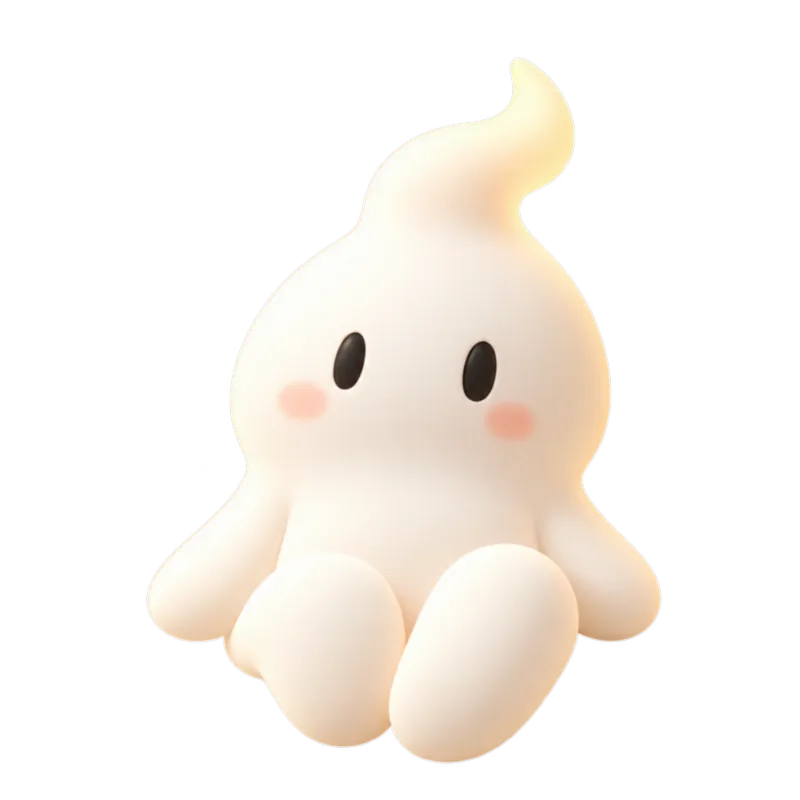 Wisp, a small cream-colored ghost, waving
