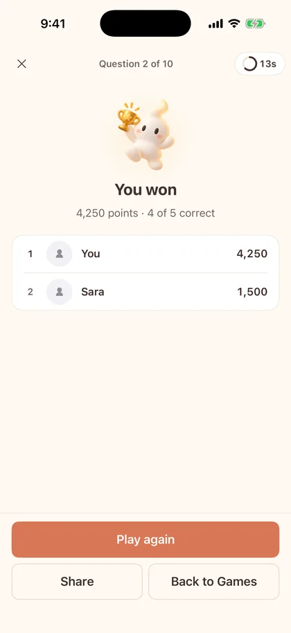 A finished Trivia Battle on Wisp